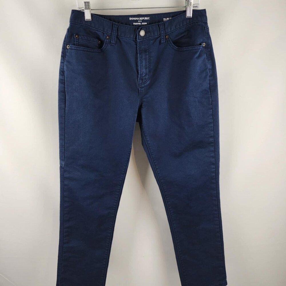 Banana Republic Jeans Mens 32x28 Navy Blue Travel Denim Athletic Fit Preppy